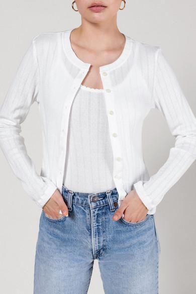 LESET Pointelle-knit Cotton-jersey Cardigan In White