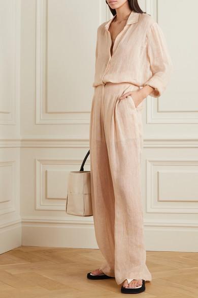 LE KASHA Sohag Linen Wide-leg Pants In Peach