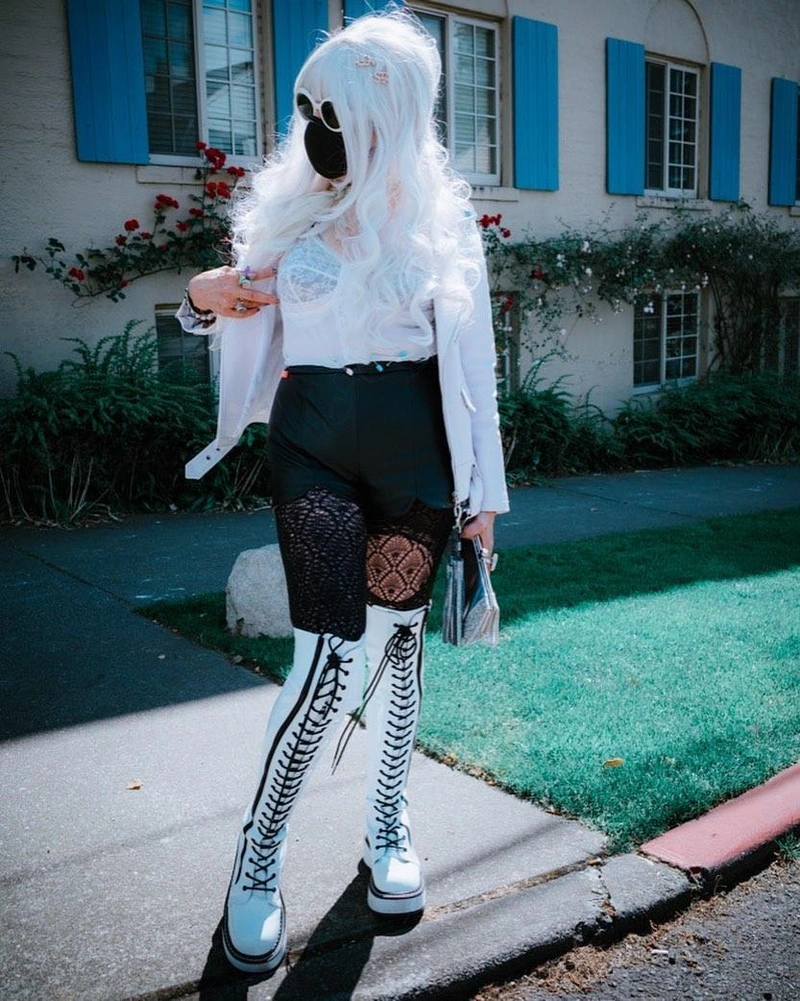 theladykrishna's Post | Wearing: Loveless Zipped Leather Jacket In White; Alexander Mcqueen Leather Knee-high Boots In White
