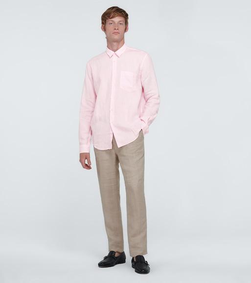 VILEBREQUIN Caroubis Solid Shirt In Linen In Pink