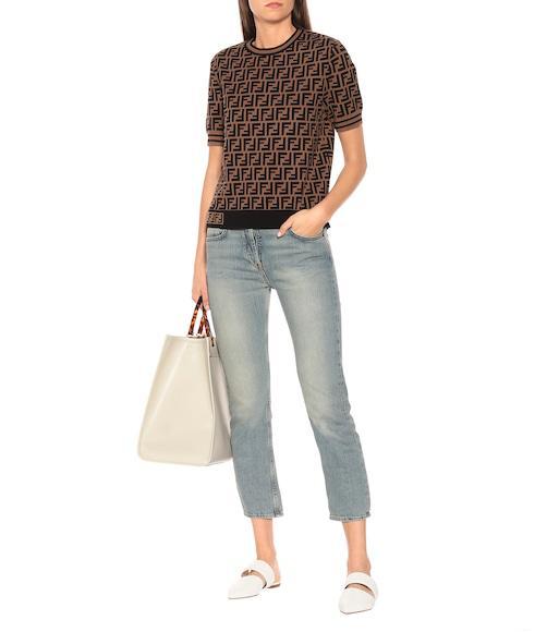 FENDI Women Brown T-shirt With Short Sleeves And All-over Ff Motiv In Cotton Woman In Black