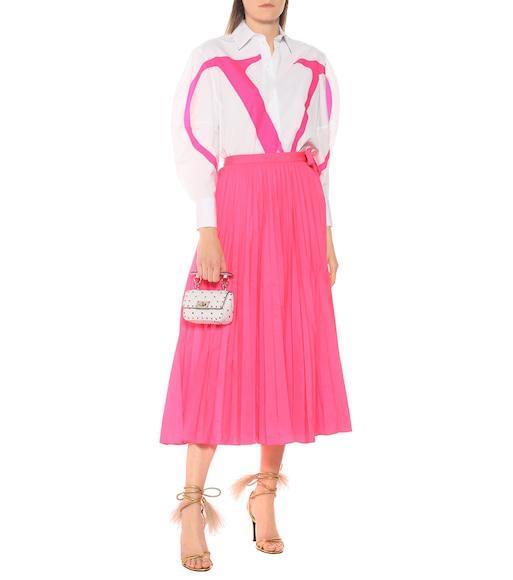 VALENTINO Nylon Canvas Midi Skirt W/side Bow In Pink