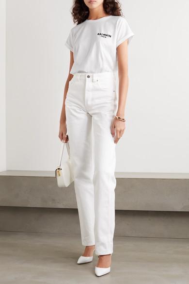 BALMAIN Flocked Logo T-shirt In White