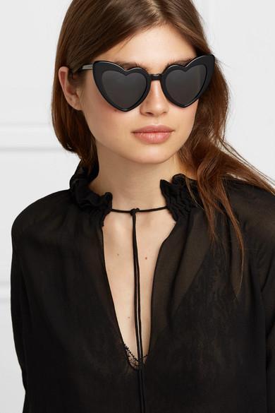 SAINT LAURENT Heart Frame Acetate Sunglasses In Black