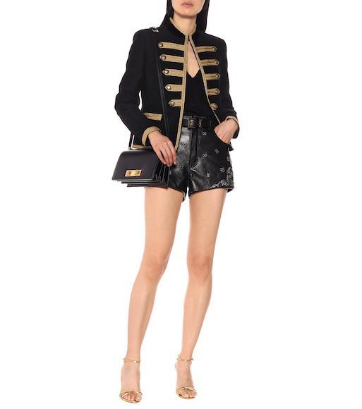 SAINT LAURENT Cassandre Embellished Croc-effect Leather Belt In Black