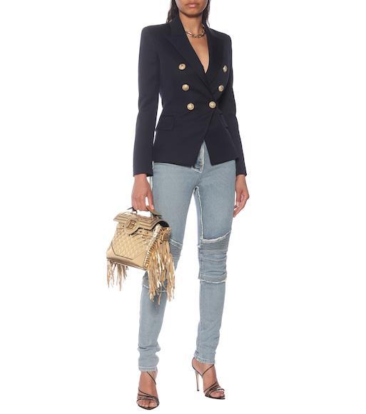 BALMAIN Double-breasted Grain De Poudre Wool Blazer In Multi